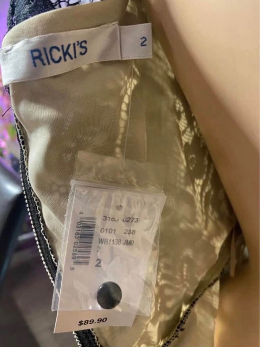 NWT: Ricki’s Sleeveless Nude with Black Lace Overlay A-Line  Dress - Size 2 - Picture 12 of 12